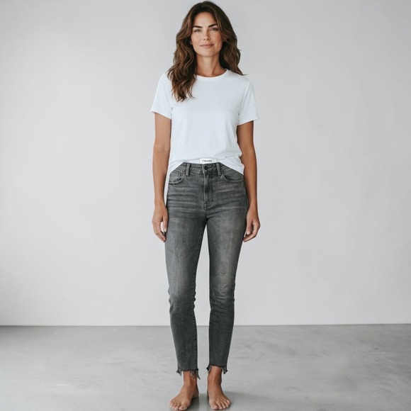 Frame Denim Denim - Frame Denim High Rise Skinny Jeans Grey Frayed Raw Hem Ankle Slit 27  Edgy Grung